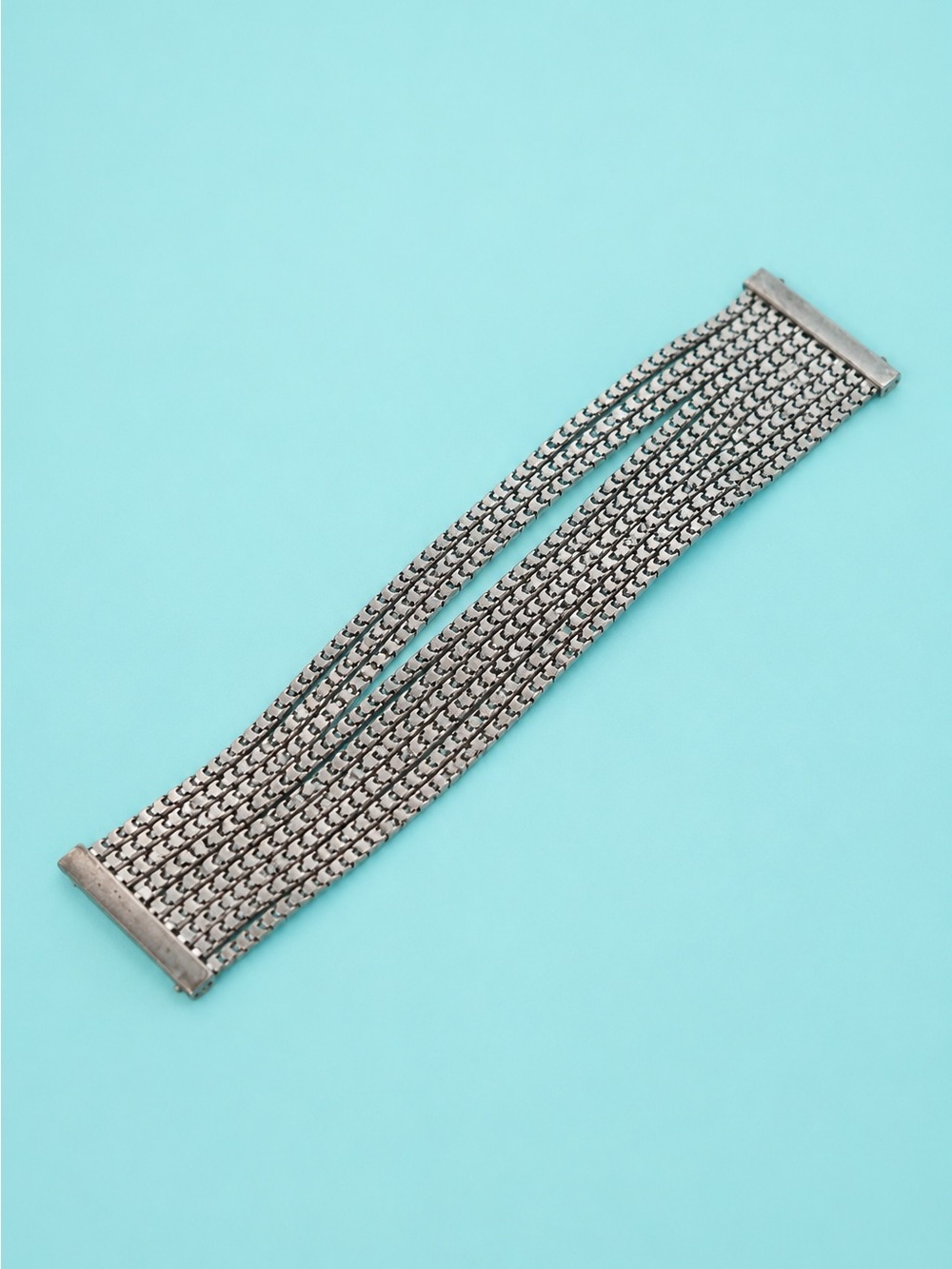 Silver Tone Multi-Strand Magnetic Mesh Bracelet Wide Cuff Statement